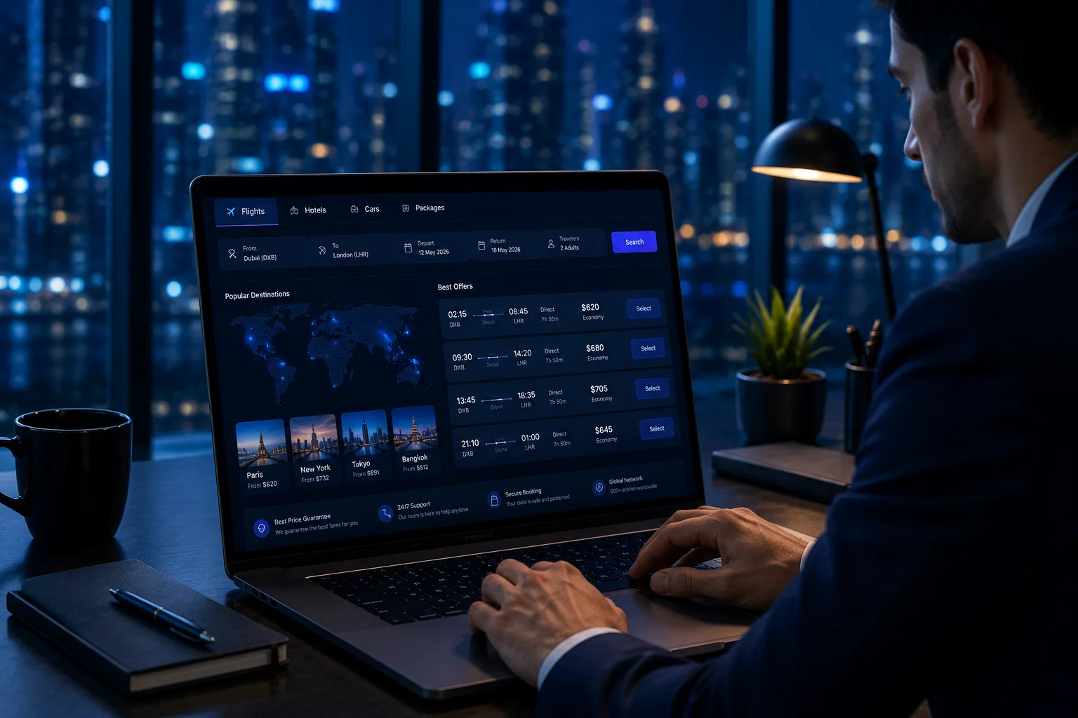 A booking workspace with reservation screens open