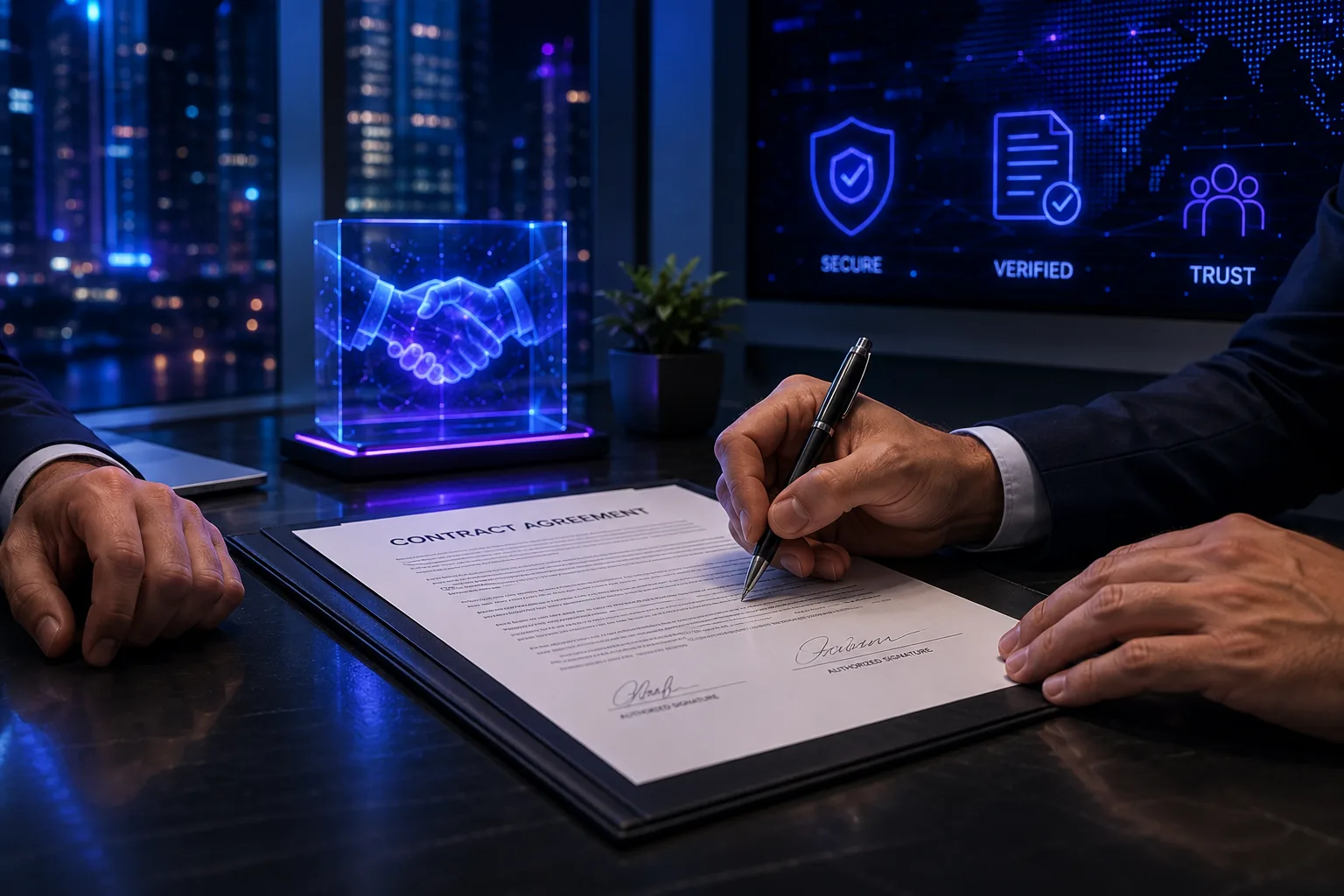 Two parties signing a commercial agreement