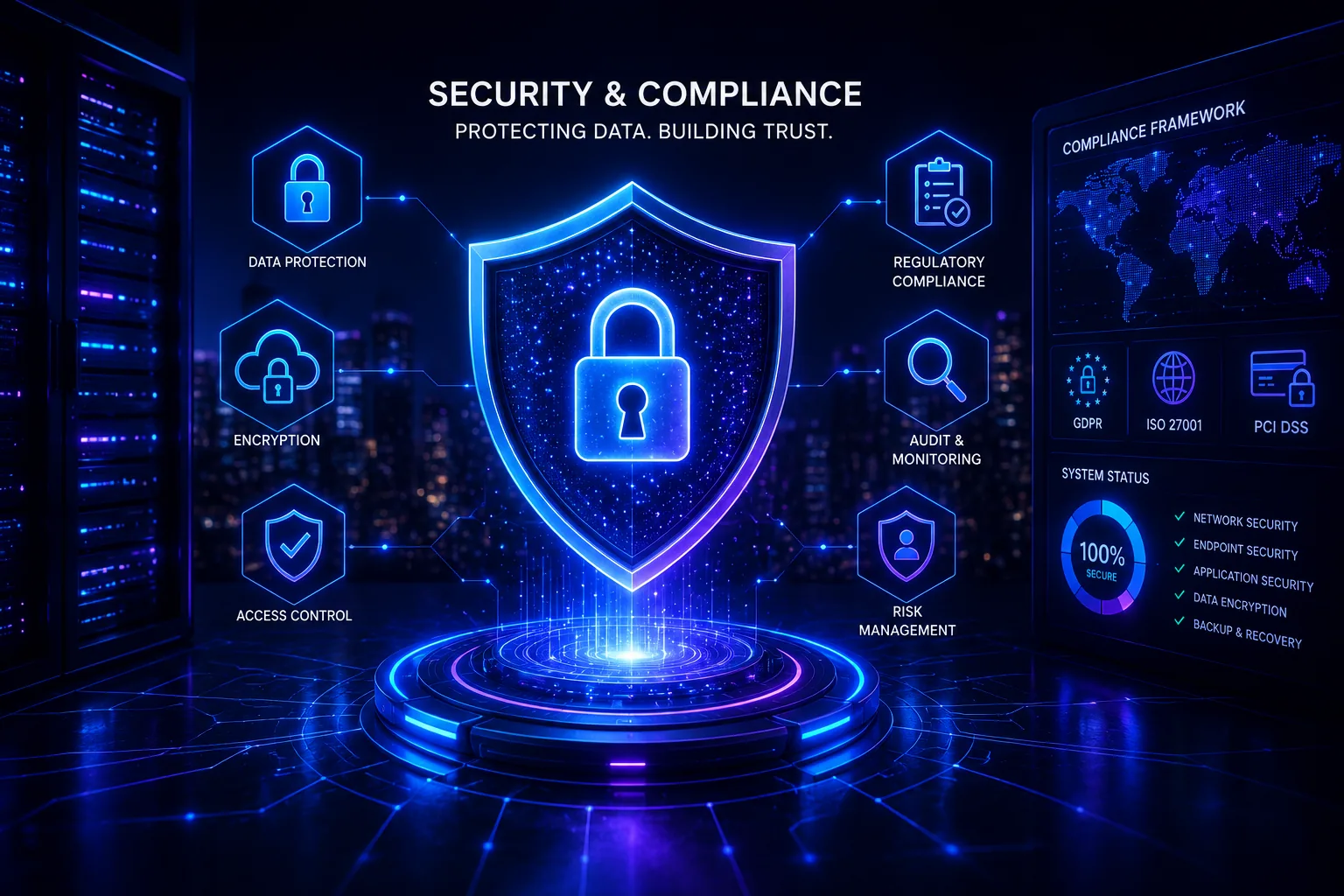 A secure data environment rendered in blue light