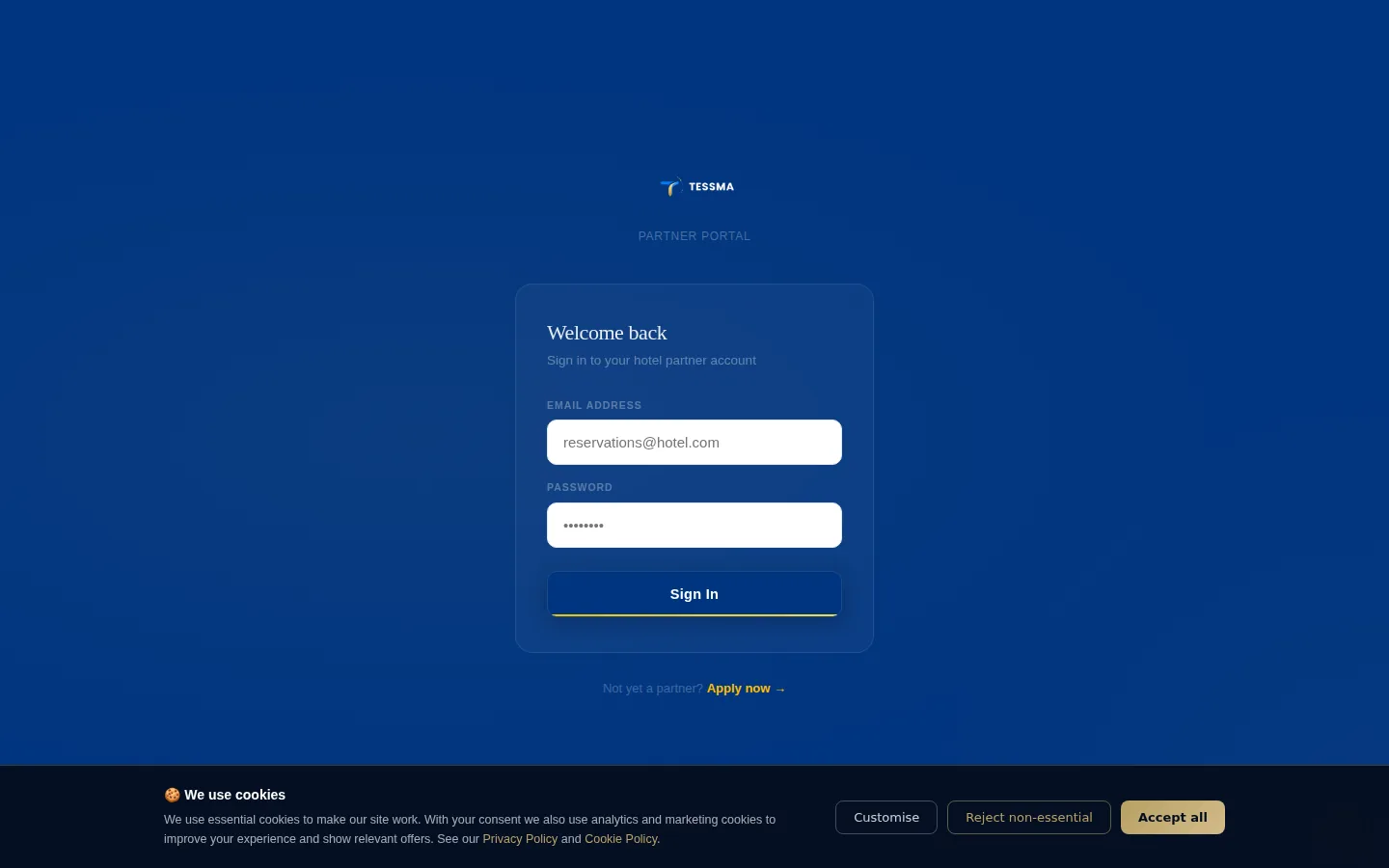 Hotel Partner Portal sign-in screen