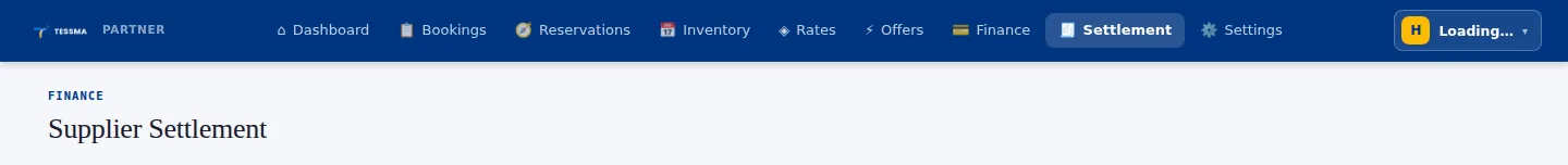 Supplier settlement workspace header and status tabs